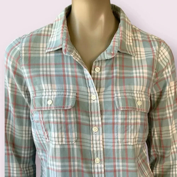 J. Crew Perfect Shirt Western Plaid Button Up Long Sleeves Size S Green Cotton - Picture 3 of 15